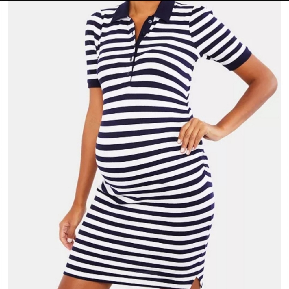 Navy striped Polo Motherhood maternity dress